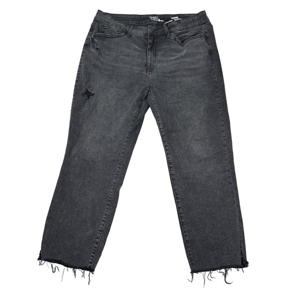 Time And Tru Jeans Womens 14 Black Raw Hem High Rise Distressed Cropped - Picture 2 of 11